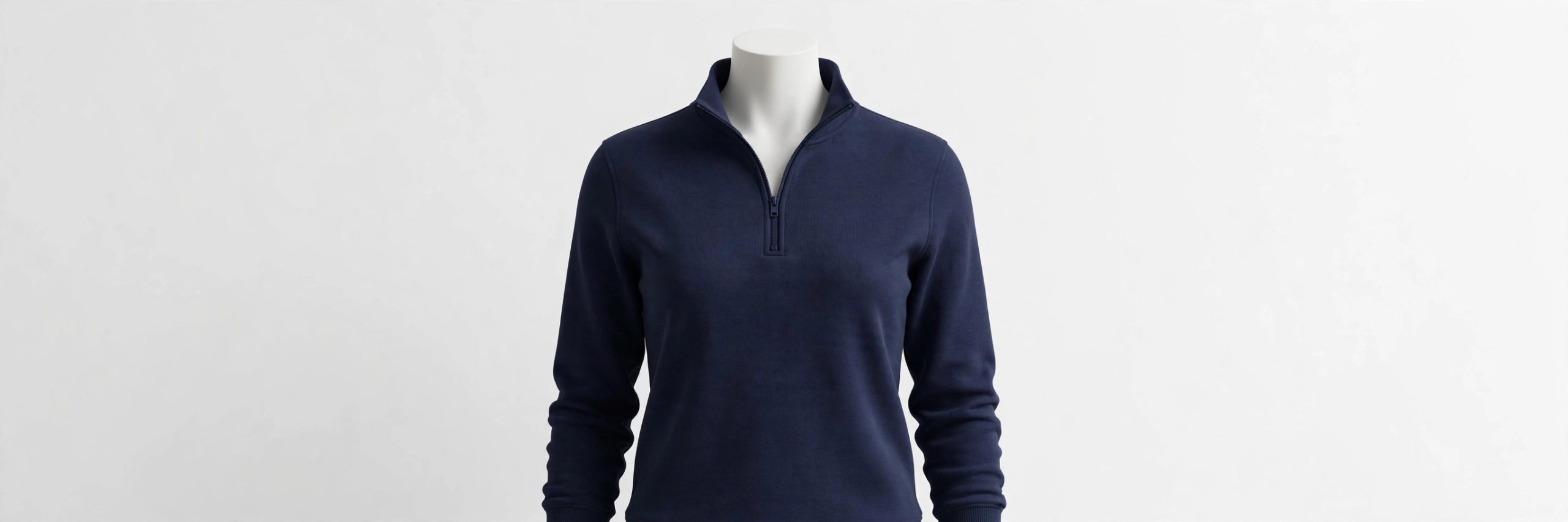 Women's navy quarter-zip pullover on a mannequin — LK210 Port Authority review and size guide