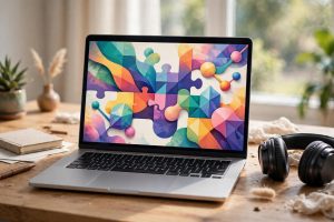 A laptop with a colourful browser game illustration — unbanned G+ games guide